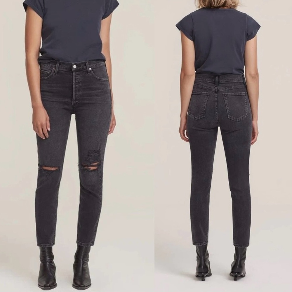 Agolde Nico Cassette Distressed Black Jeans Size‎ 24